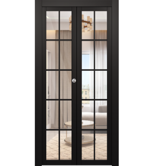 Avon 10 Lite Clear Black Matte Bi-folding doors