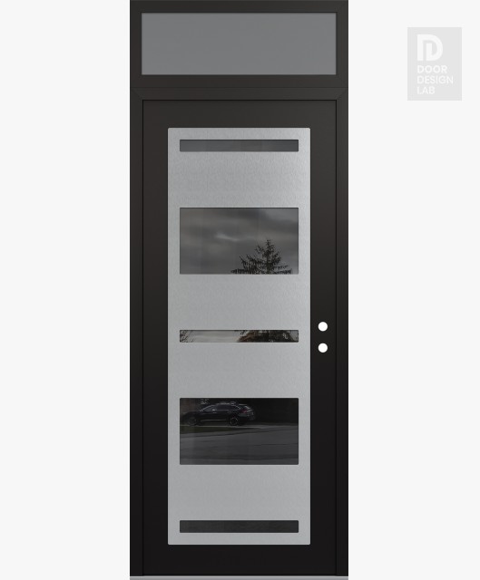 Modern Steel Front Door Diamond C10 36" x 96" black/black mirrored Glass Panel stainless steel LHI with Transom frosted Glass