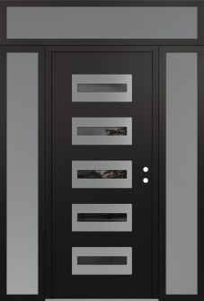 Diamond D4 60" x 96" black/black mirrored Glass Panel stainless steel LHI with 2 Sidelites and Transom frosted Glass