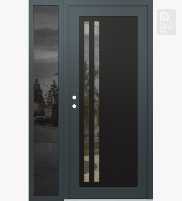 Modern Steel Front Door Diamond C6 48" x 80" anthracite/anthracite clear Glass Panel black RHI with Sidelite mirrored Glass