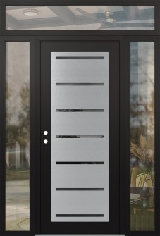 Diamond C11 60" x 96" black/black mirrored Glass Panel stainless steel RHI with 2 Sidelites and Transom clear Glass