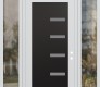 Modern Steel Front Door Diamond C8 64" x 96" white/white frosted Glass Panel black LHI with 2 Sidelites and Transom clear Glass