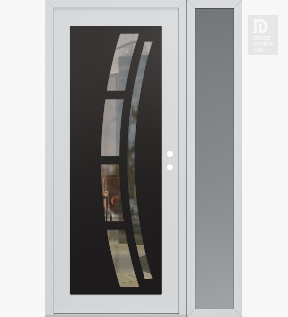 Modern Steel Front Door Diamond C12 52" x 80" white/white clear Glass Panel black LHI with Sidelite frosted Glass