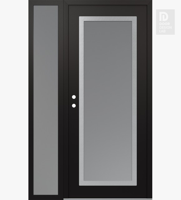 Modern Steel Front Door Diamond C1 48" x 80" black/white frosted Glass Panel stainless steel RHI with Sidelite frosted Glass