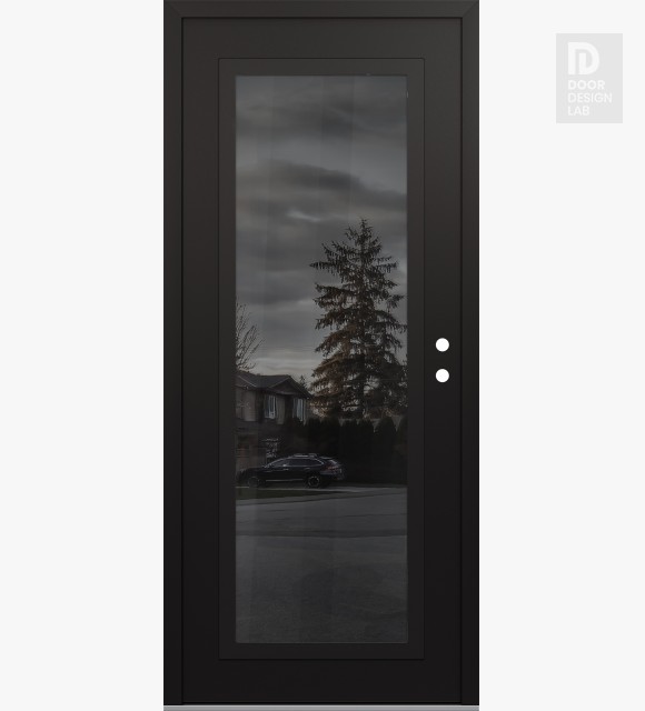 Modern Steel Front Door Diamond C1 36" x 80" black/black mirrored Glass Panel black LHI