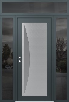 Diamond C13 60" x 96" anthracite/anthracite frosted Glass Panel stainless steel RHI with 2 Sidelites and Transom mirrored Glass