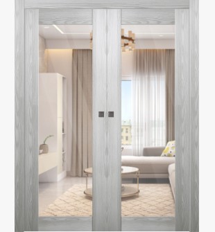 Avon 207 Clear Vetro Ribeira Ash Double pocket doors