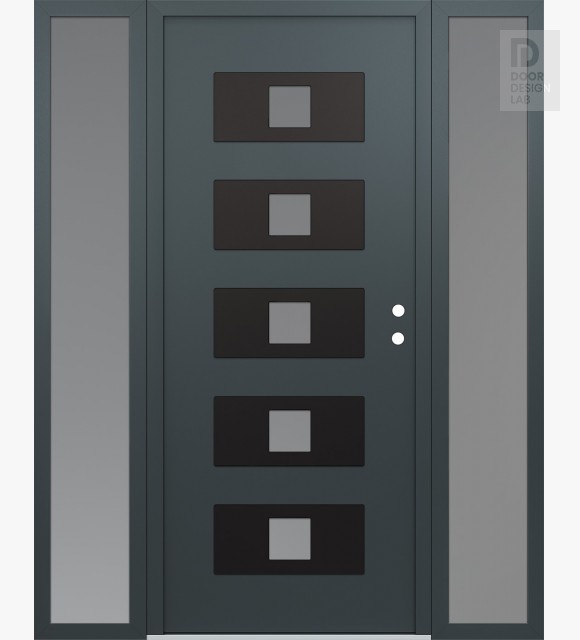 Modern Steel Front Door Diamond D8 60" x 80" anthracite/anthracite frosted Glass Panel black LHI with 2 Sidelites frosted Glass