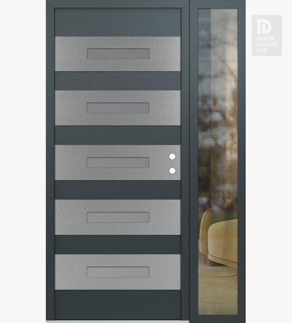 Modern Steel Front Door Diamond D9 48" x 80" anthracite/anthracite frosted Glass Panel stainless steel LHI with Sidelite clear Glass