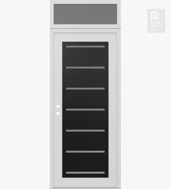 Modern Steel Front Door Diamond C11 36" x 96" white/white frosted Glass Panel black RHI with Transom frosted Glass
