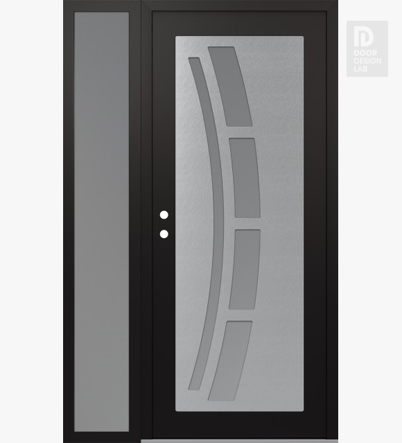 Modern Steel Front Door Diamond C12 52" x 80" black/white frosted Glass Panel stainless steel RHI with Sidelite frosted Glass