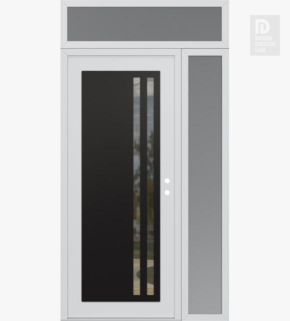 Modern Steel Front Door Diamond C6 50" x 96" white/white clear Glass Panel black LHI with Sidelite and Transom frosted Glass