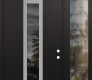 Modern Steel Front Door DIAMOND A1 52" X 96" BLACK/BLACK MIRRORED GLASS PANEL STAINLESS STEEL LHI WITH SIDELITE AND TRANSOM CLEAR GLASS