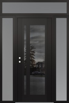Diamond C15 60" x 96" black/black mirrored Glass Panel black RHI with 2 Sidelites and Transom frosted Glass