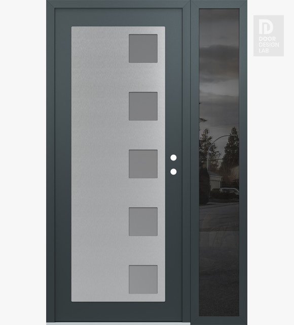 Modern Steel Front Door Diamond C5 48" x 80" anthracite/anthracite frosted Glass Panel stainless steel LHI with Sidelite mirrored Glass