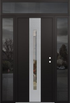 DIAMOND A2 64" X 96" BLACK/BLACK CLEAR GLASS PANEL STAINLESS STEEL LHI WITH 2 SIDELITES AND TRANSOM MIRRORED GLASS