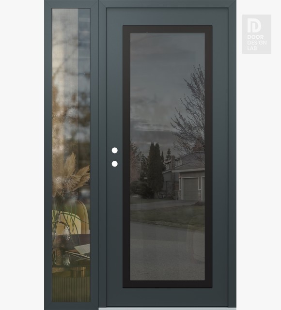 Modern Steel Front Door Diamond C1 48" x 80" anthracite/anthracite mirrored Glass Panel black RHI with Sidelite clear Glass