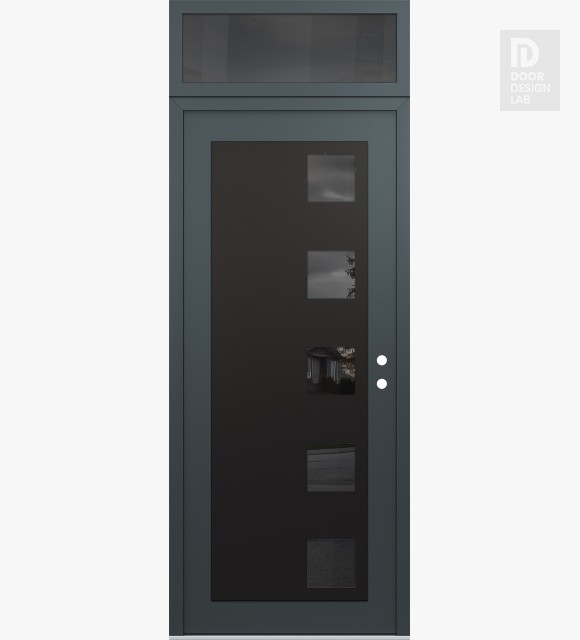 Modern Steel Front Door Diamond C5 36" x 96" anthracite/anthracite mirrored Glass Panel black LHI with Transom mirrored Glass