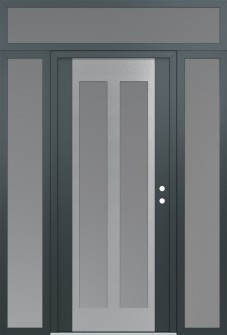 Diamond C14 68" x 96" anthracite/anthracite frosted Glass Panel stainless steel LHI with 2 Sidelites and Transom frosted Glass