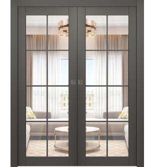 Avon 8 Lite Clear Vetro Gray Matte Double pocket doors