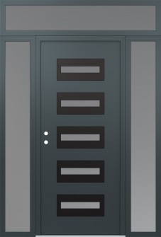 Diamond D4 64" x 96" anthracite/anthracite frosted Glass Panel black RHI with 2 Sidelites and Transom frosted Glass