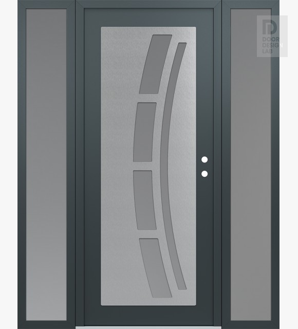 Modern Steel Front Door Diamond C12 68" x 80" anthracite/anthracite frosted Glass Panel stainless steel LHI with 2 Sidelites frosted Glass