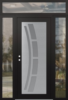 Diamond C12 60" x 96" black/white frosted Glass Panel stainless steel RHI with 2 Sidelites and Transom clear Glass
