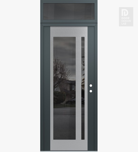 Modern Steel Front Door Diamond C15 36" x 96" anthracite/anthracite mirrored Glass Panel stainless steel LHI with Transom mirrored Glass