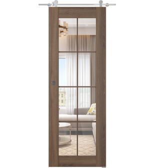 Avon 8 Lite Clear Vetro Pecan Nutwood Barn doors