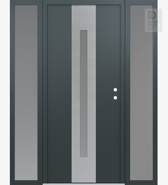 Modern Steel Front Door DIAMOND A2 60" X 80" ANTHRACITE/ANTHRACITE FROSTED GLASS PANEL STAINLESS STEEL LHI WITH 2 SIDELITES FROSTED GLASS