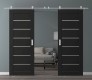 DOUBLE BARN DOOR AVON 07-02 VETRO BLACK MATTE 36" X 96" X 1 3/4" STAINLESS STEEL HARDWARE