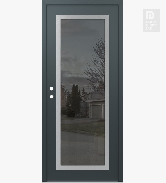 Modern Steel Front Door Diamond C1 36" x 80" anthracite/anthracite mirrored Glass Panel stainless steel RHI