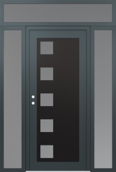 Diamond C5 68" x 96" anthracite/anthracite frosted Glass Panel black RHI with 2 Sidelites and Transom frosted Glass