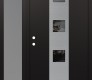 Modern Steel Front Door DIAMOND A12 48" X 80" BLACK/BLACK MIRRORED GLASS PANEL STAINLESS STEEL RHI WITH SIDELITE FROSTED GLASS