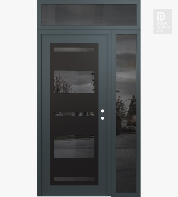 Modern Steel Front Door Diamond C10 48" x 96" anthracite/anthracite mirrored Glass Panel black LHI with Sidelite and Transom mirrored Glass