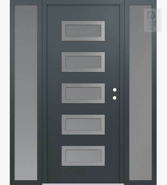 Modern Steel Front Door Diamond D1 60" x 80" anthracite/anthracite frosted Glass Panel stainless steel LHI with 2 Sidelites frosted Glass