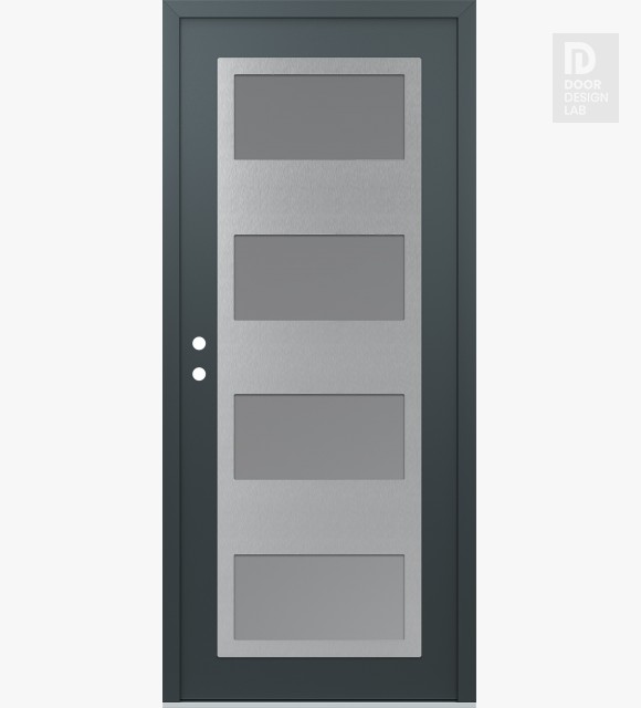 Modern Steel Front Door Diamond C2 36" x 80" anthracite/anthracite frosted Glass Panel stainless steel RHI