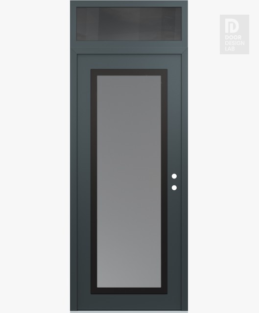 Modern Steel Front Door Diamond C1 36" x 96" anthracite/anthracite frosted Glass Panel black LHI with Transom mirrored Glass