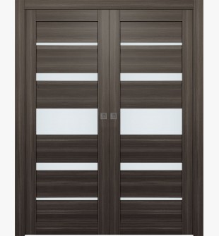 Kina Vetro Gray Oak Double pocket doors
