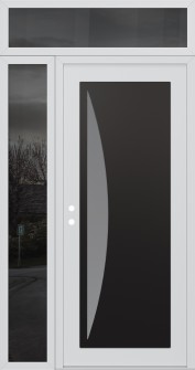 Diamond C13 52" x 96" white/white frosted Glass Panel black RHI with Sidelite and Transom mirrored Glass