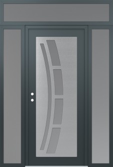 Diamond C12 64" x 96" anthracite/anthracite frosted Glass Panel stainless steel RHI with 2 Sidelites and Transom frosted Glass