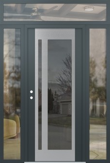 Diamond C15 64" x 96" anthracite/anthracite mirrored Glass Panel stainless steel RHI with 2 Sidelites and Transom clear Glass