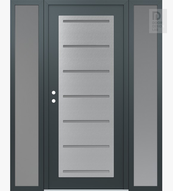 Modern Steel Front Door Diamond C11 60" x 80" anthracite/anthracite frosted Glass Panel stainless steel RHI with 2 Sidelites frosted Glass