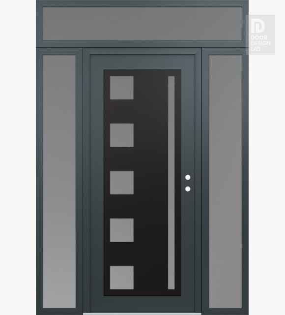 Modern Steel Front Door Diamond C3 68" x 96" anthracite/anthracite frosted Glass Panel black LHI with 2 Sidelites and Transom frosted Glass