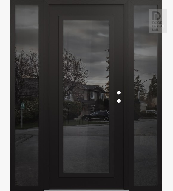 Modern Steel Front Door Diamond C1 64" x 80" black/black mirrored Glass Panel black LHI with 2 Sidelites mirrored Glass