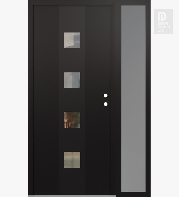 Modern Steel Front Door DIAMOND A12 48" X 80" BLACK/BLACK CLEAR GLASS PANEL BLACK LHI WITH SIDELITE FROSTED GLASS