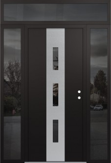 DIAMOND A7 68" X 96" BLACK/BLACK MIRRORED GLASS PANEL STAINLESS STEEL LHI WITH 2 SIDELITES AND TRANSOM MIRRORED GLASS