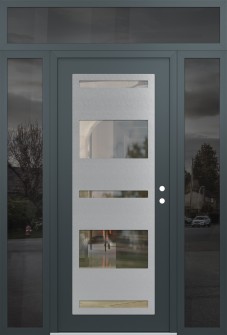 Diamond C10 68" x 96" anthracite/anthracite clear Glass Panel stainless steel LHI with 2 Sidelites and Transom mirrored Glass