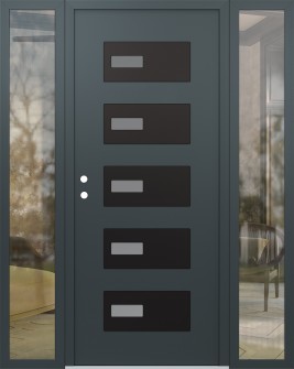 Diamond D7 64" x 80" anthracite/anthracite frosted Glass Panel black RHI with 2 Sidelites clear Glass