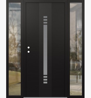 DIAMOND A5 64" X 80" BLACK/WHITE FROSTED GLASS PANEL BLACK RHI WITH 2 SIDELITES CLEAR GLASS